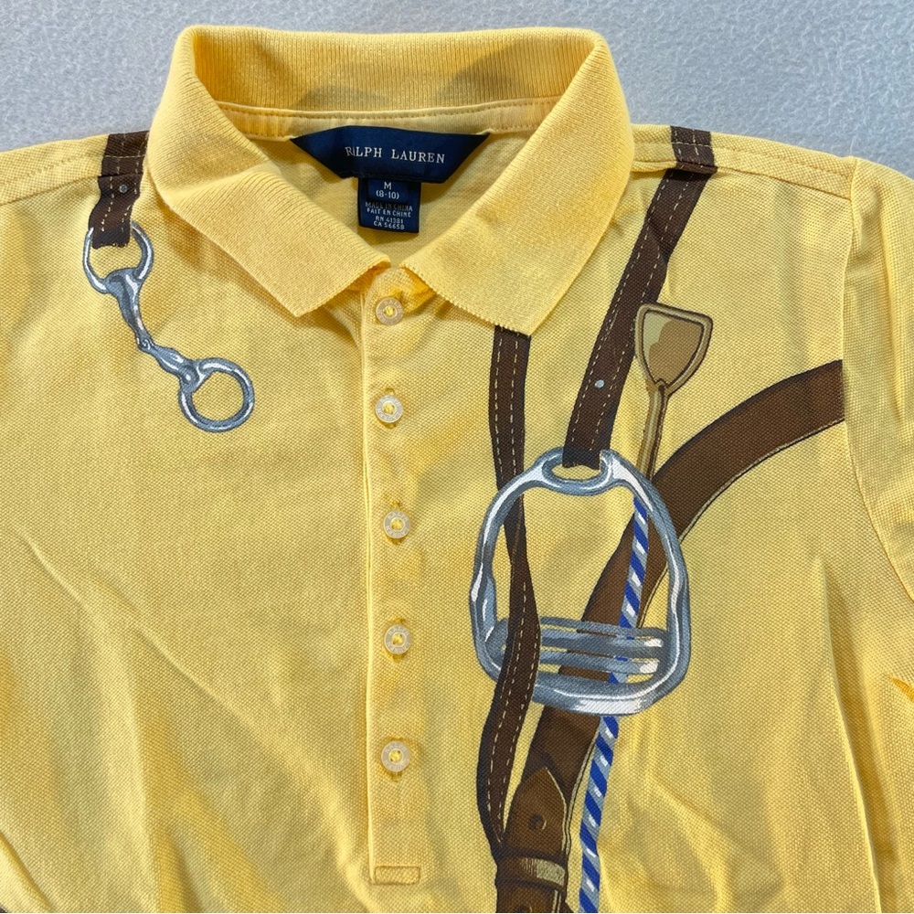 Ralph Lauren Girls Horse Riding Button Polo Size Medium (8-10)